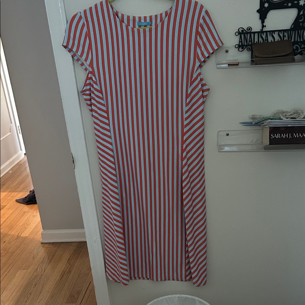J. McLaughlin Red and White Striped Midi Shift Dress